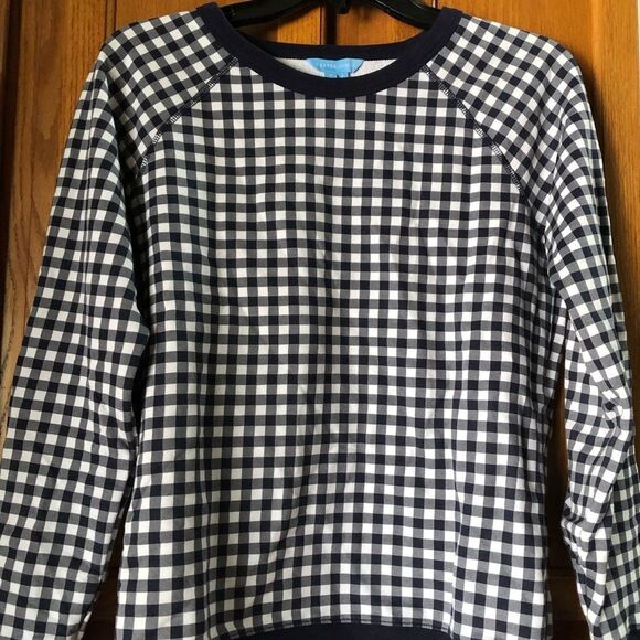 Draper James Natalie Gingham Crew Neck Sweatshirt Navy Blue - S - Picture 4 of 12